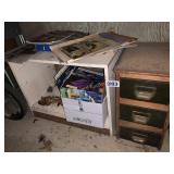 Magazines, books, and bench