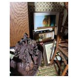 Pictures and wood carved wall hanging