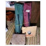 2 bag chairs, stool and record