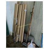 Pallet corner boards, shovel & brooms