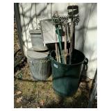 Garbage cans and lawn tools