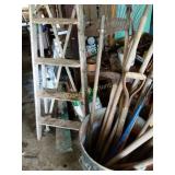 Rakes, shovels & ladder