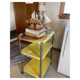 Metal cart, wood signs, decor