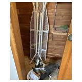 Ironing board, iron, bowl, misc.
