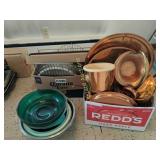Serving dishes, bowls, copperware