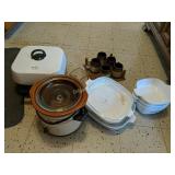 Rival electric skillet, crockpot, dish set, mugs