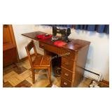 White rotary sewing machine cabinet and chair