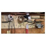 Hose, cords, misc. on wall