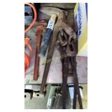 Chain binder, bolt cutters, pipe wrench