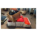 Sleeping bags, bowling ball, basketball