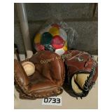 Baseball gloves & soccer ball