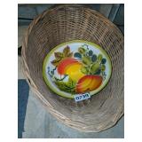 Laundry basket & enameled bowl