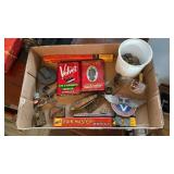 Fossils, tobacco tins, pocket knife, lock, more