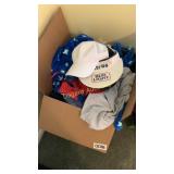 Box of misc clothes and hats