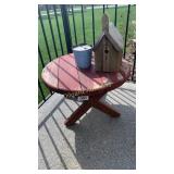Wooden outdoor table, birdhouse