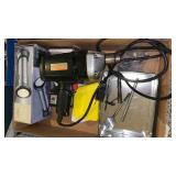 3/8in electric drill, gluing clamp and flashlight