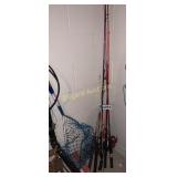 Fishing rods (8), net & tackle box