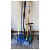 Shovel, rake, broom, tire air pump