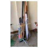 Broom, bow saw, shovel