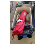 Tent, backpack, skewers, chair & tote