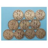 (10) Walking Liberty Half Dollars