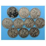 (10) Walking Liberty Halves