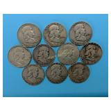 (10) Franklin Halves,  1950