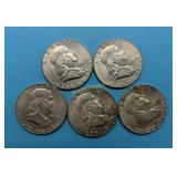 1954-P, 63-P, (3) 63-D  Franklin Halves, Very High