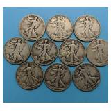 (10) Walking Liberty Halves