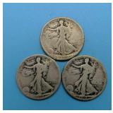 (2) 1918-S & (1) 1920-P Walking Liberty Halves