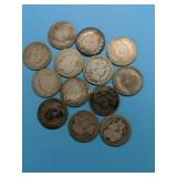 (13) Barber Quarters,  (5) No date