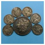 1889-P Morgan Dollar & (6) Silver War Nickels