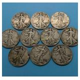 (10) Walking Liberty Halves
