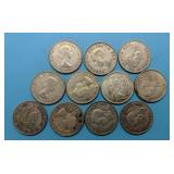 (11) Silver Canadian Halves  1943-1965