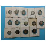 (12) Barber Dimes + (1) Mercury Dime  1898-1917