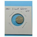 1851 Three Cent Silver piece, 1st year issue......
