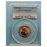 1951-D Wheat Cent PCGS MS65 Red,  Incredible coin