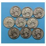 (9) Silver Washington Quarters 1935-64
