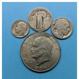 71-D Half Dollar, 50-D Dime, No Date Nickel & Quar