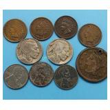 1854 Large Cent, 4-Indian Head Pennies............