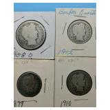 1908-O Barber Half  & (3) Barber Quarters