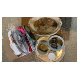 Fishing Reel, Bowls, Enameled bowl, trays