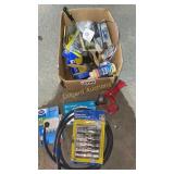 Paint brushes, light bulbs, wrench set