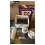 Makeup mirror, shells, shot glasses