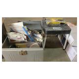 Step stole, hole saw kit, metal toolbox & contents