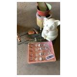 Porcelain cat and tins