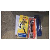 Mini grease gun, chisel set and wrench