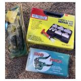 Screwdriver, carpet repair kit, hand punch