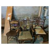 (5) chairs, wicker shelf