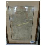 1826 Mansfield Gazette newspaper in frame